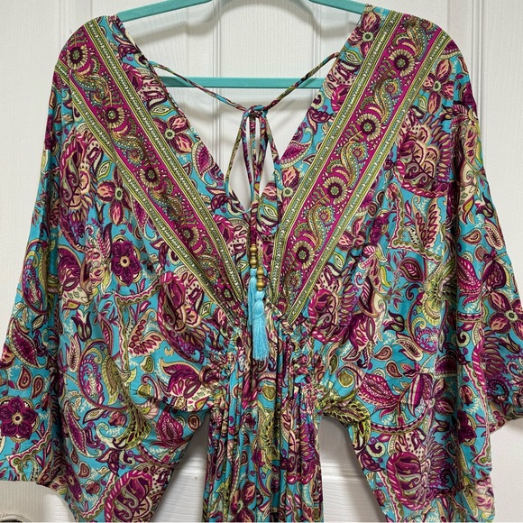 Boho Maxi Dress Long Floral Gown Deep V Front & Back with Tassel made in India - Picture 11 of 17